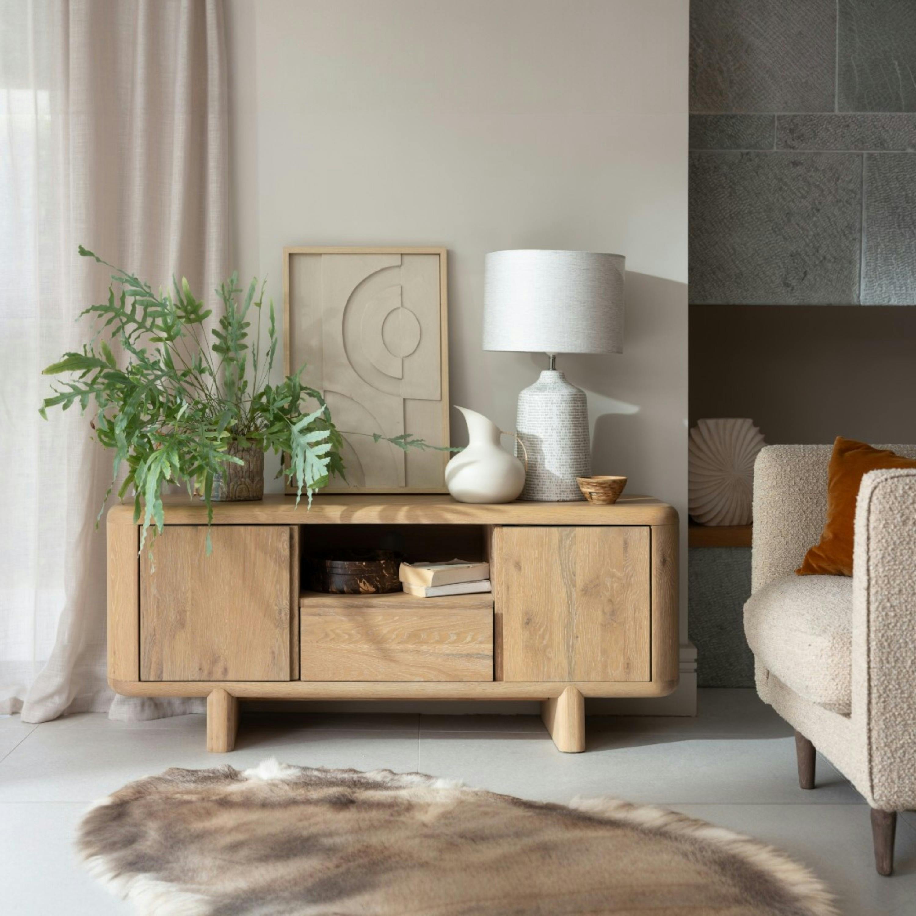 Meuble TV bois 2 portes à bords arrondis ASTER