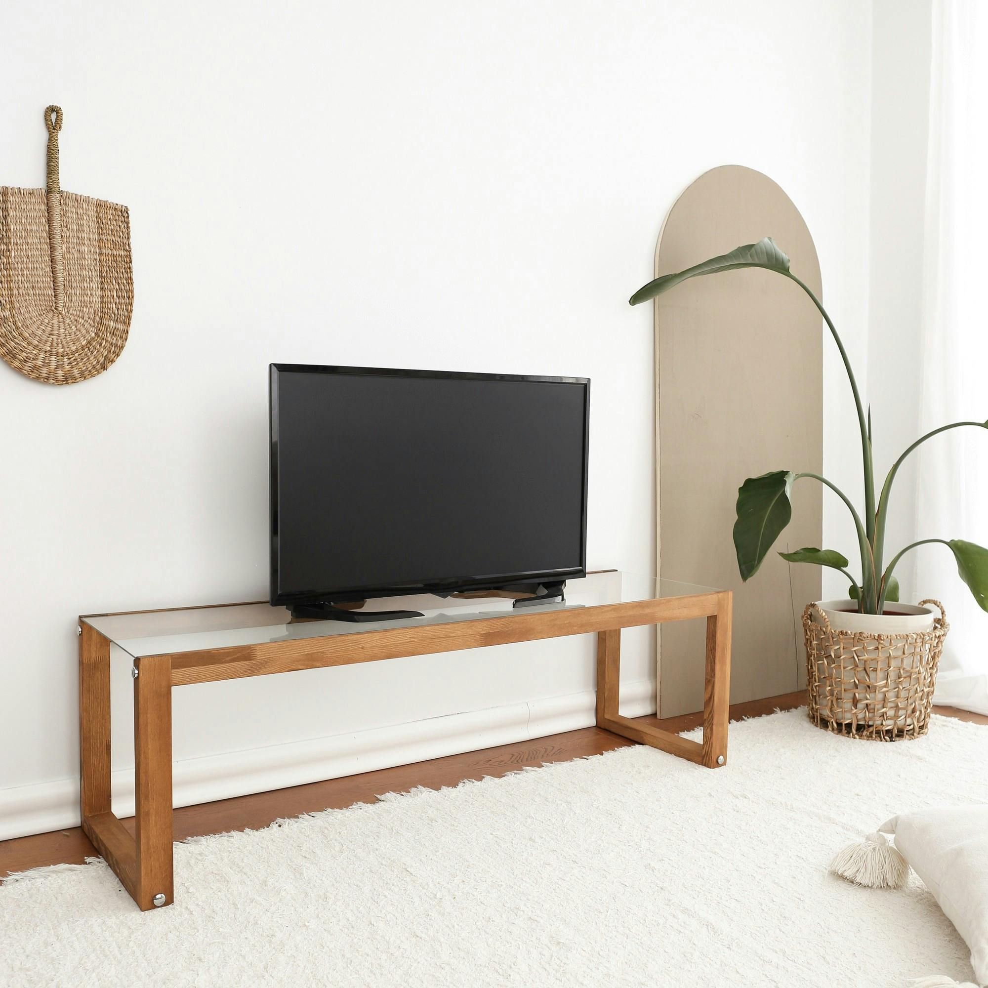 Meuble TV bois brun et verre - 130 cm, moderne LHASA