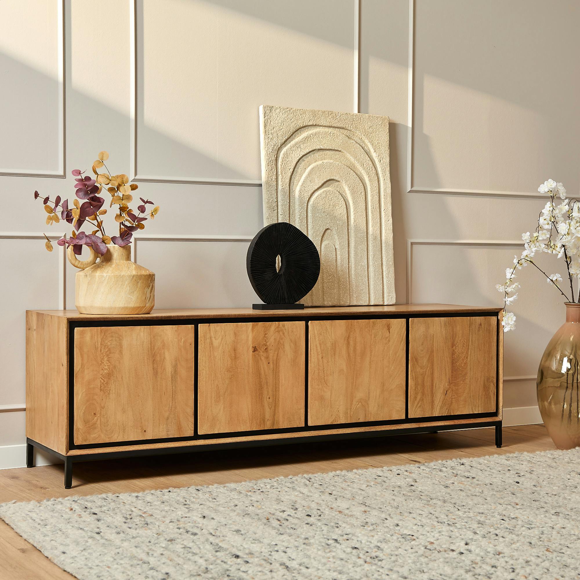 Meuble TV bois cadre noir 4 portes UVEA