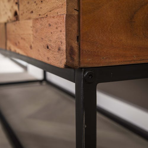 Meuble TV en bois pieds metal deux tiroirs style contemporain