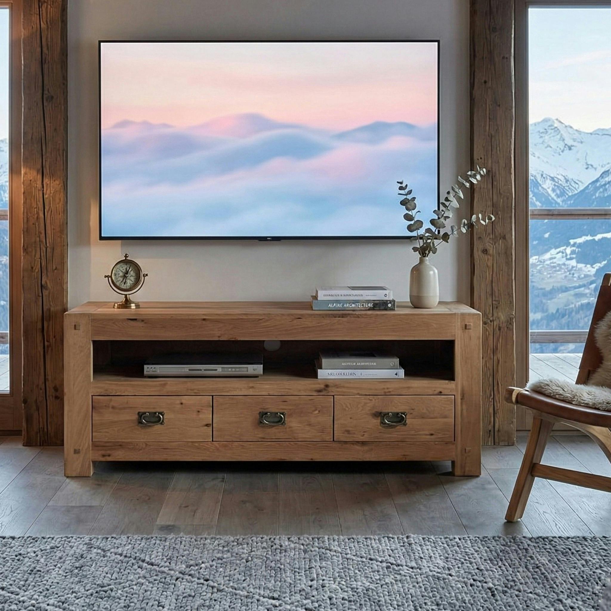 Meuble TV bois de chêne 3 tiroirs FJORD