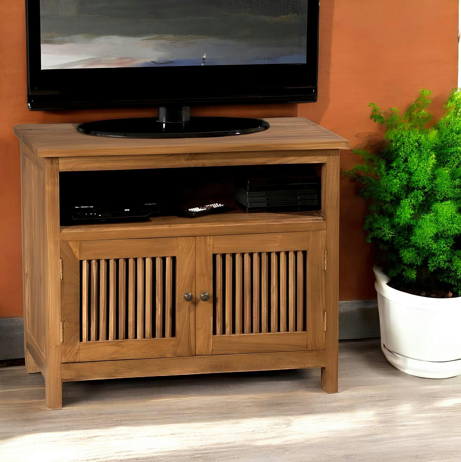 Meuble TV en bois deux portes de style exotique