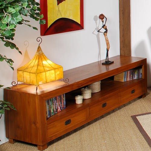 Meuble TV en bois trois tiroirs de style exotique