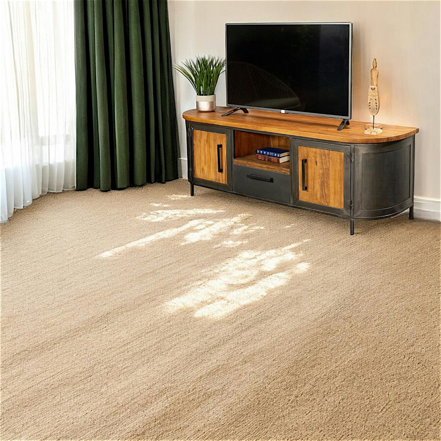 Meuble tv bois de teck métal ajouré CHICAGO