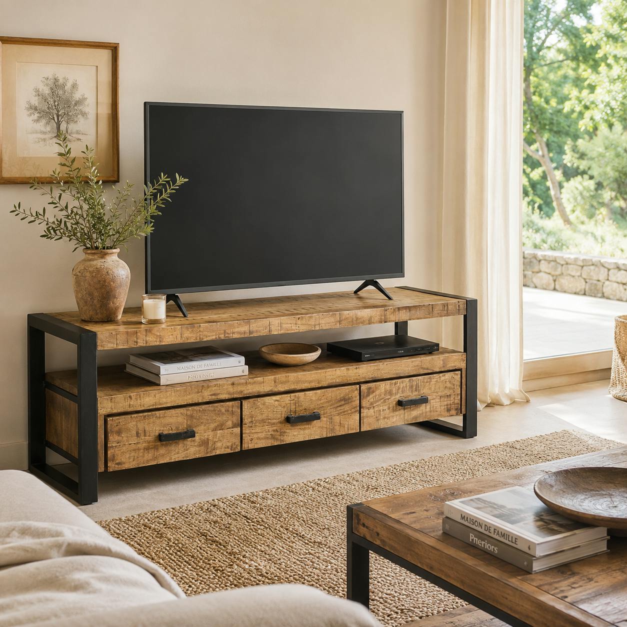 Meuble TV bois métal à double plateau KARGO