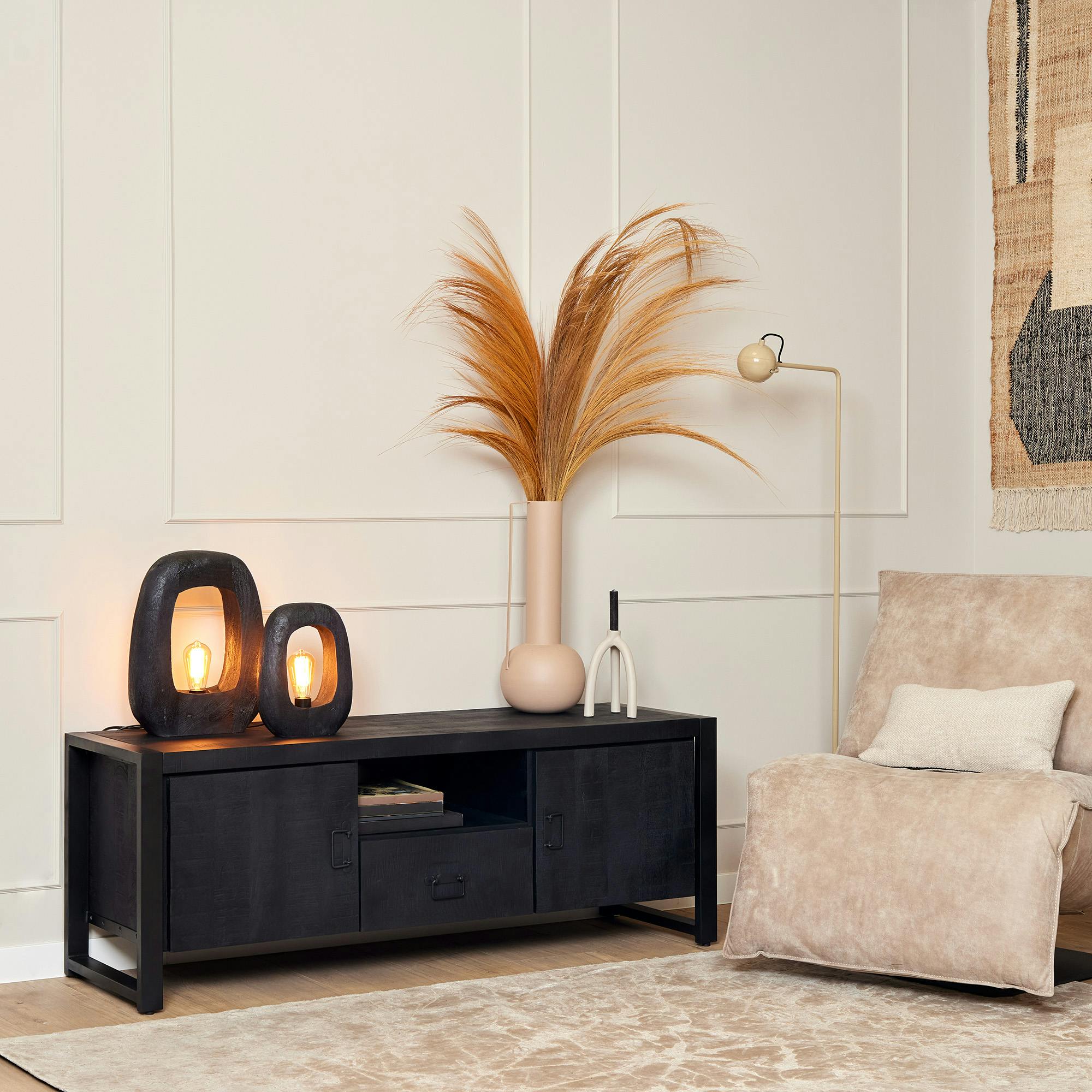 Meuble TV bois noir 2 portes 1 tiroir MILORA