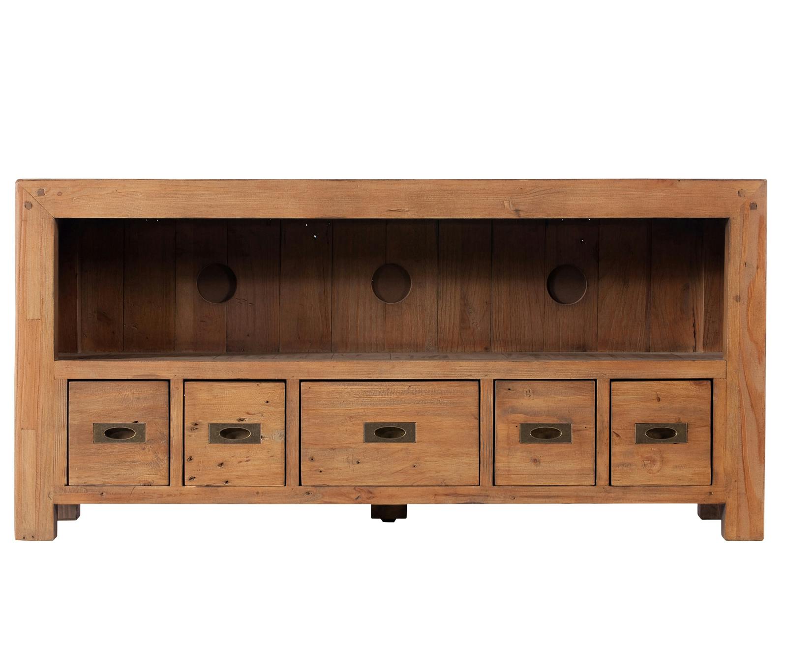 Meuble TV en bois reycle FSC cinq tiroirs style campagne