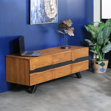  Meuble tv bois recyclé teck laque noire BARBADE