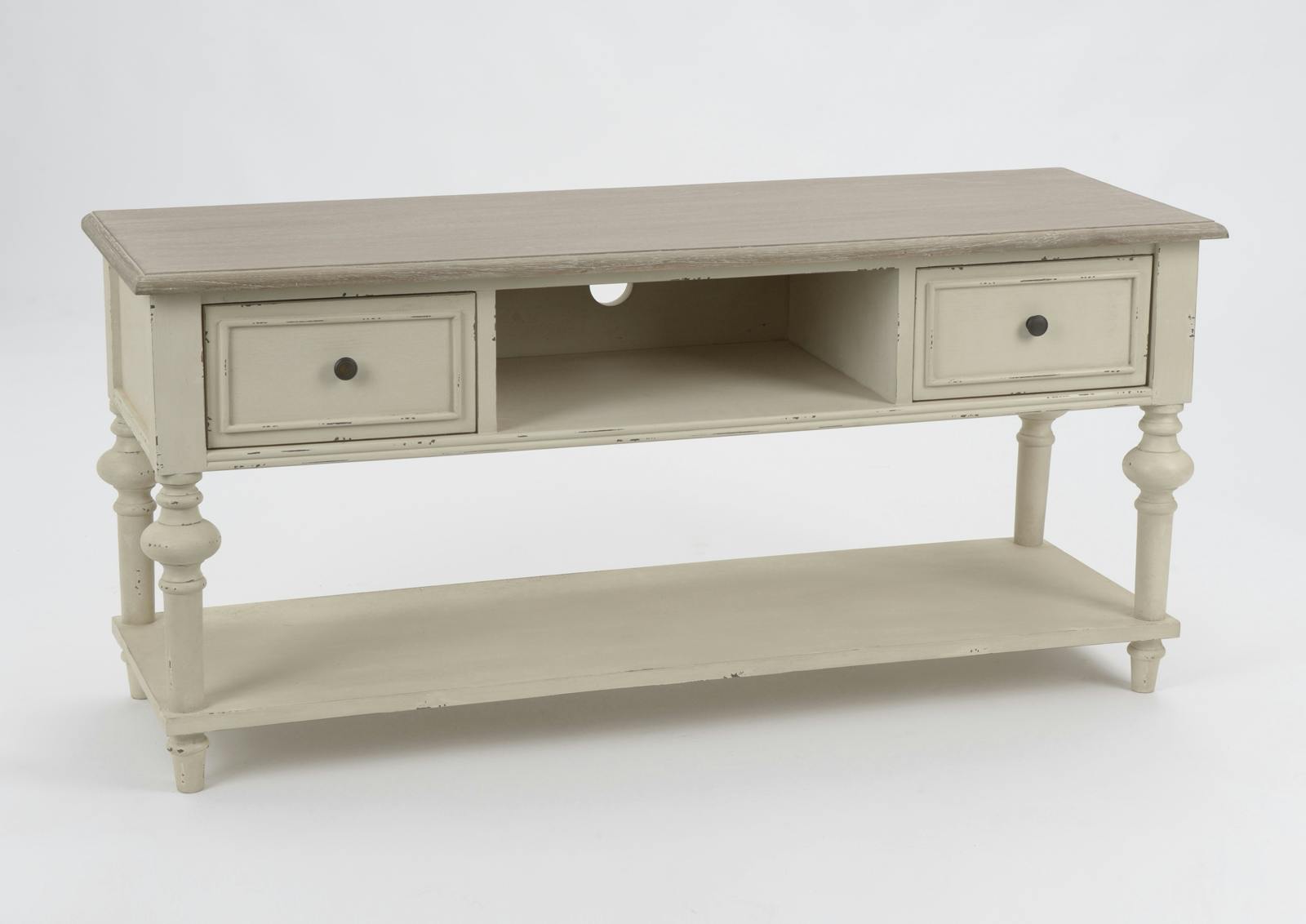 Meuble TV en bois blanc deux tiroirs de style romantique
