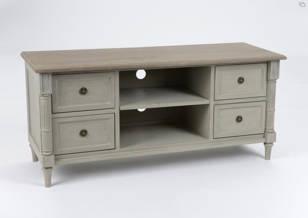 Meuble TV en bois blanc quatre tiroirs de style romantique