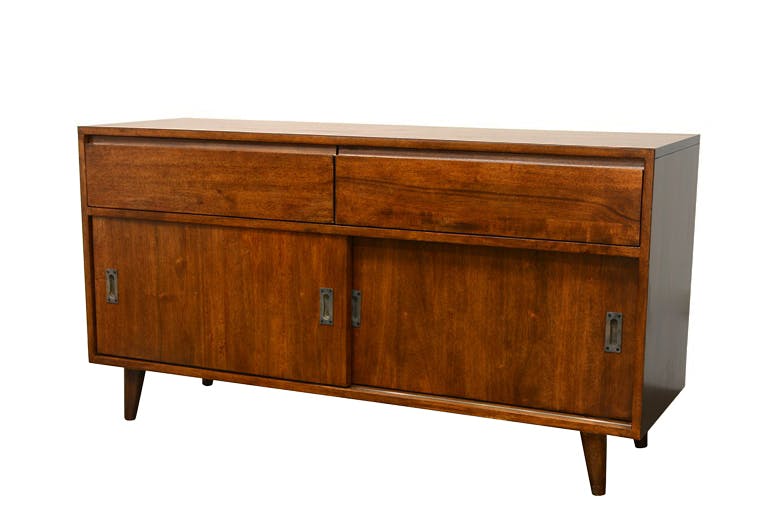 Meuble TV / Buffet Hévéa 2 portes coulissantes, 2 tiroirs 140x45x74cm SIXTIES