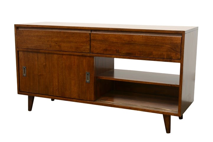 Meuble TV / Buffet Hévéa 2 portes coulissantes, 2 tiroirs 140x45x74cm SIXTIES