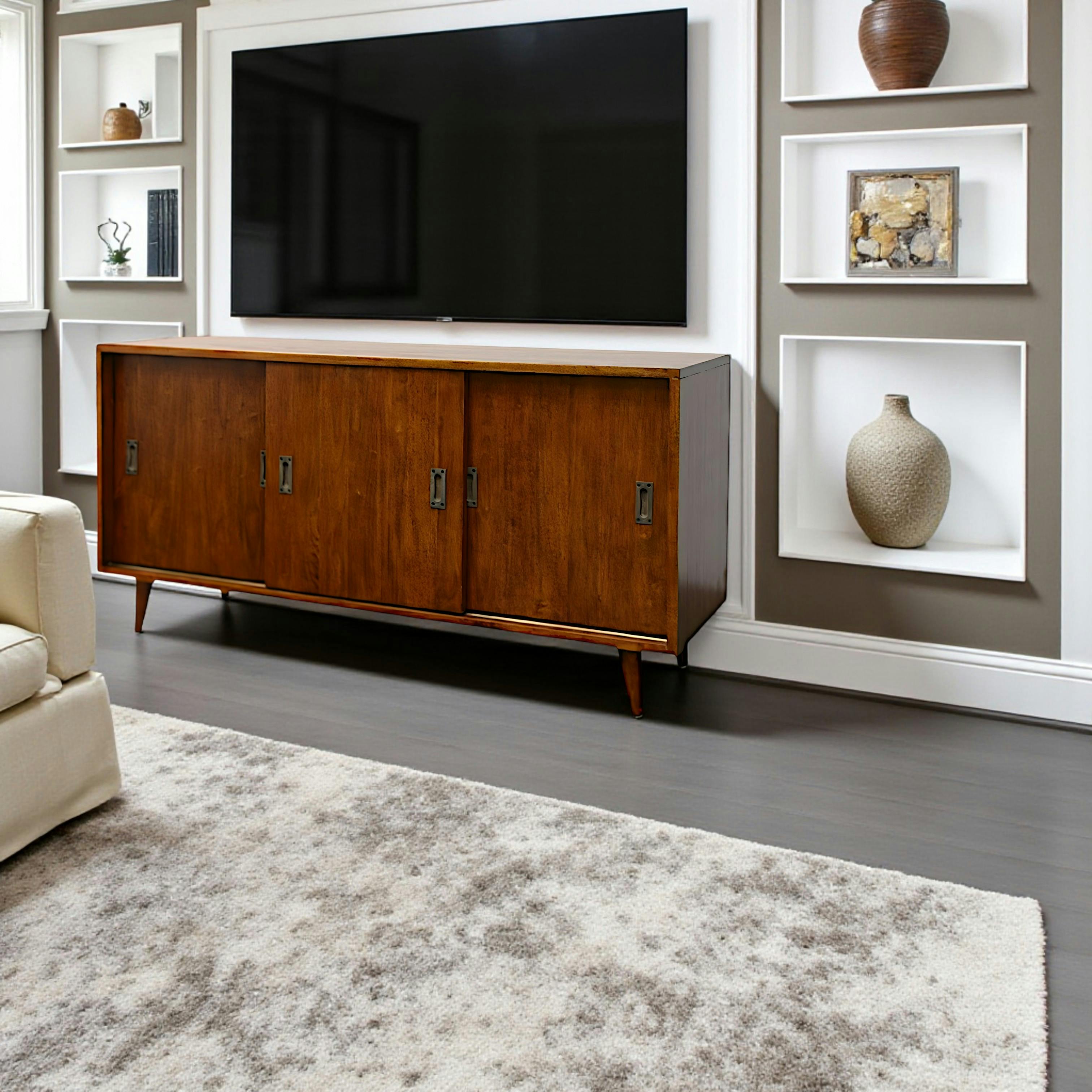 Meuble TV / Buffet Hévéa 3 portes coulissantes 140x45x74cm SIXTIES