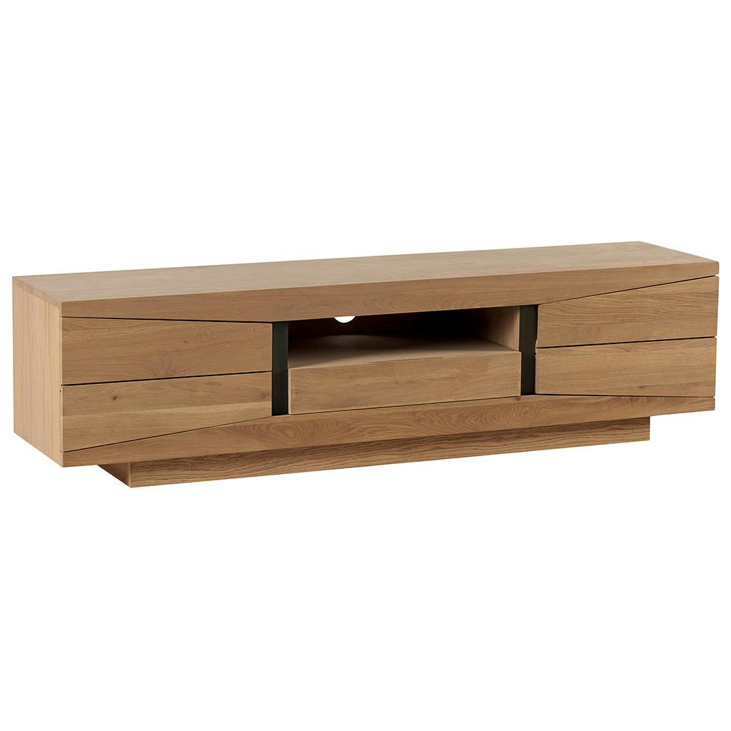 Meuble TV Chêne ciré et métal patiné 2 portes, 1 tiroir 175x42x46cm DARIO