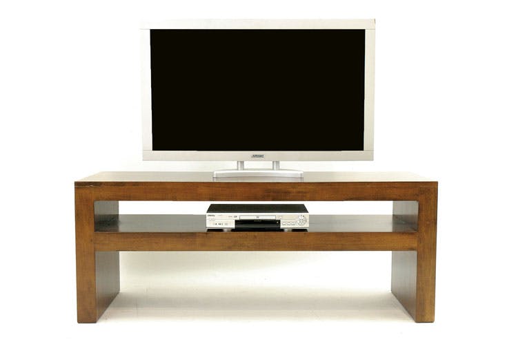 Meuble TV / Console basse Hévéa double plateaux 150x50x60cm OLGA