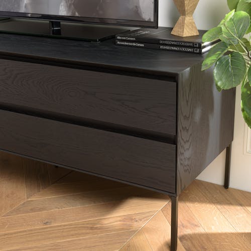 Meuble TV contemporain bois couleur noire 1 porte 2 tiroirs MAYENCE