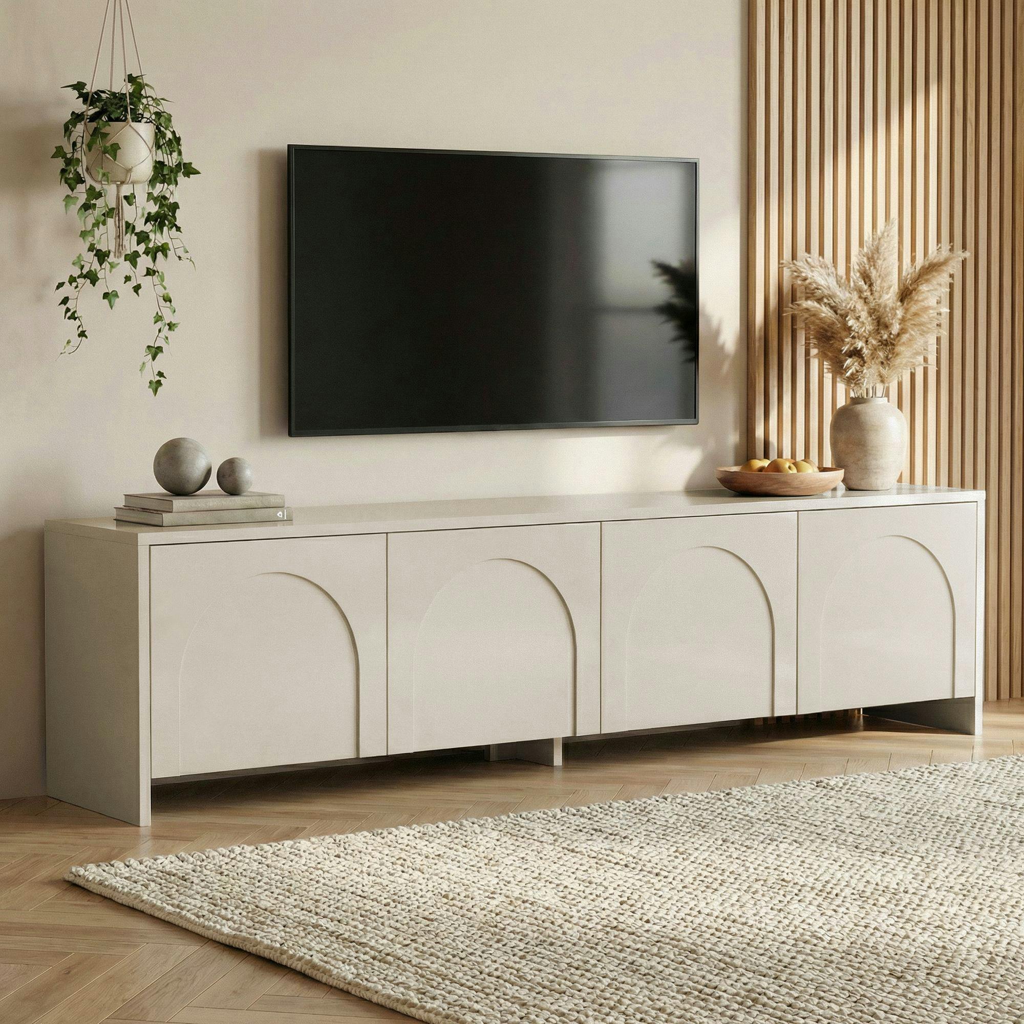 Meuble TV crème 4 portes motif arches MARFA