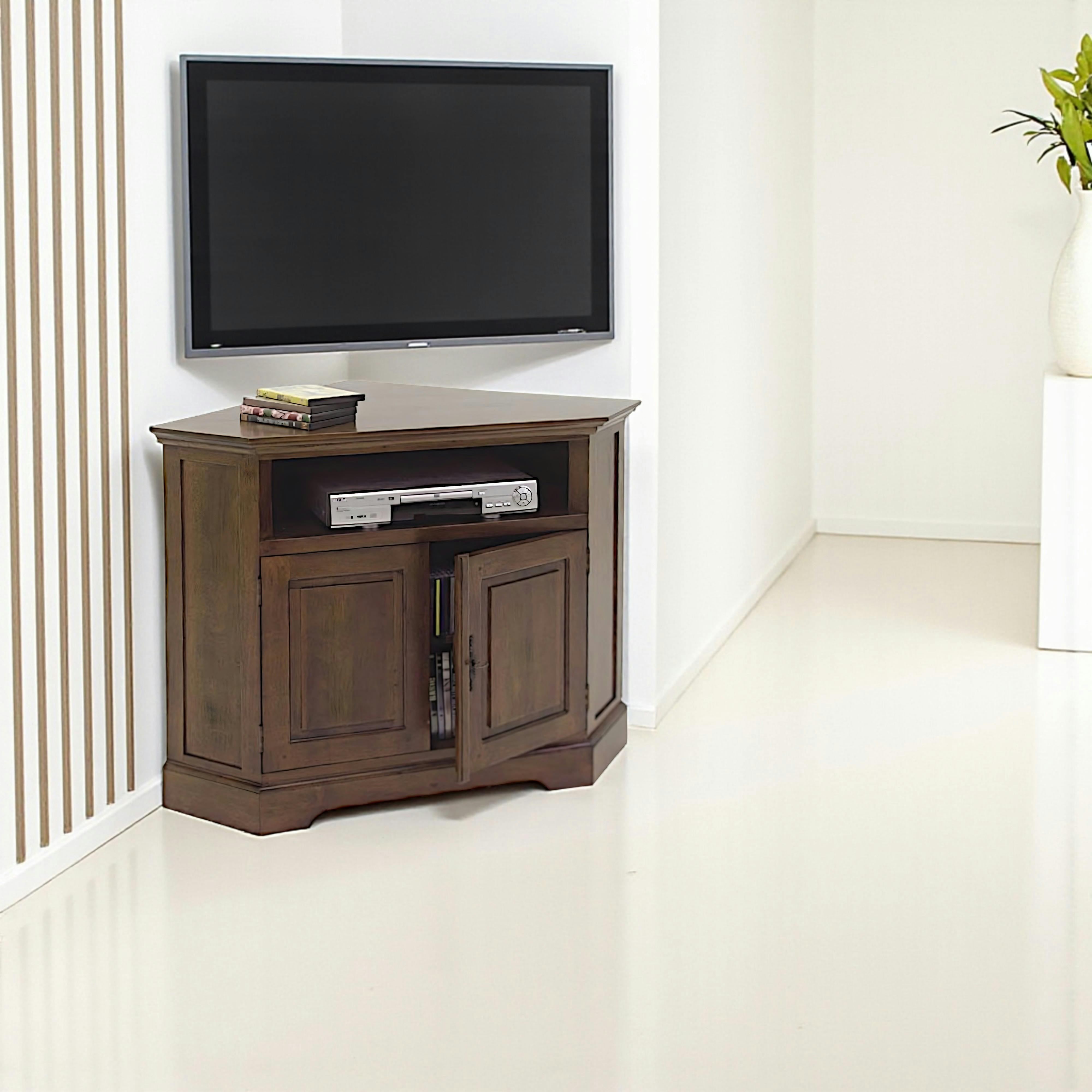 Meuble TV d'angle 2 portes hévéa 105cm TRADITION