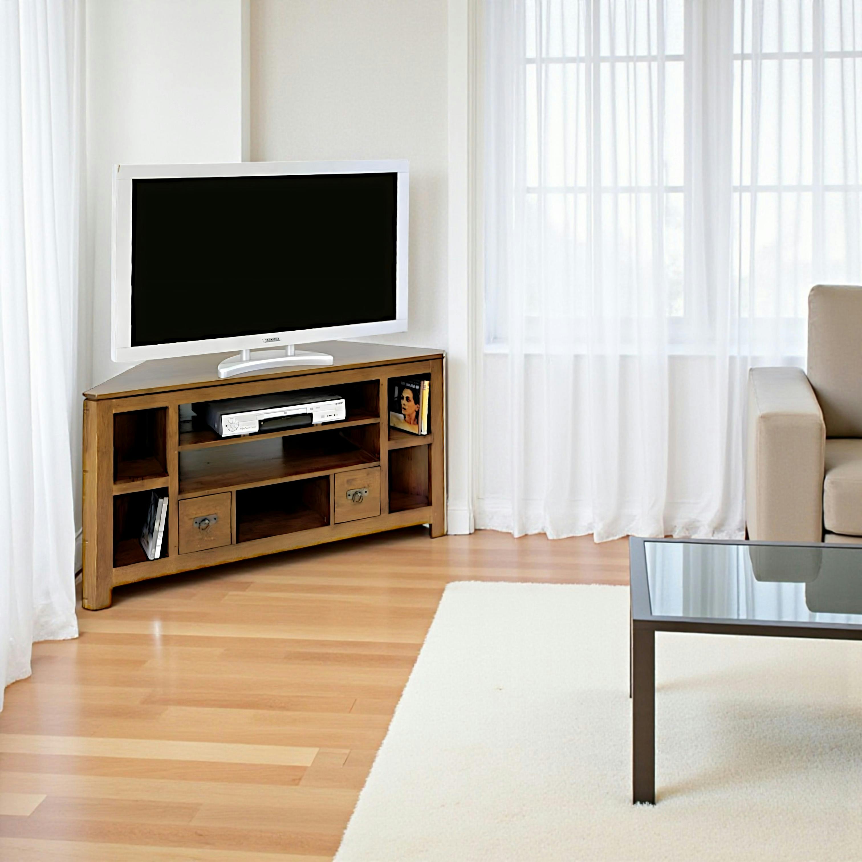 Meuble TV d'angle bois massif HELENA