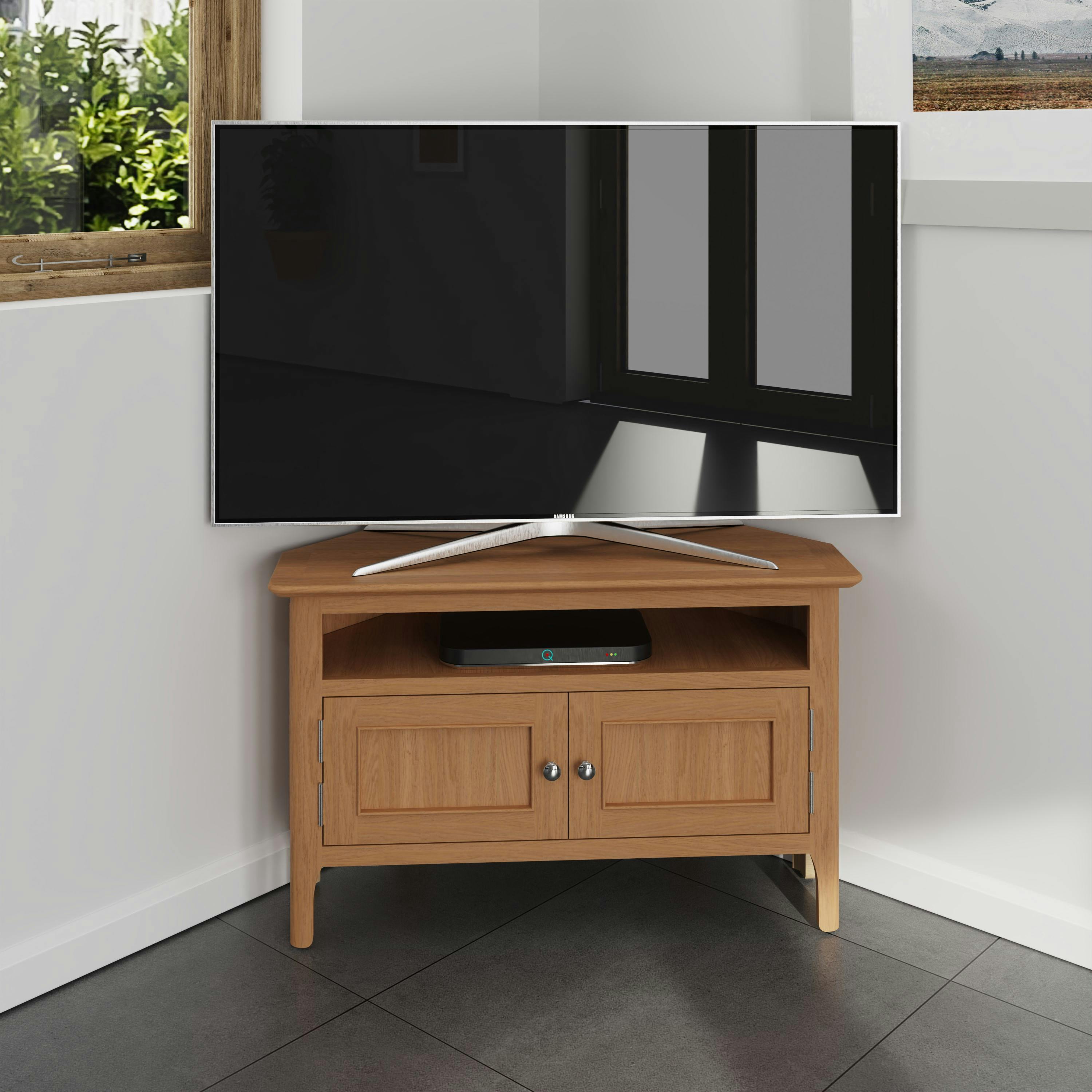 Meuble tv d'angle en bois de chêne clair CRUZ