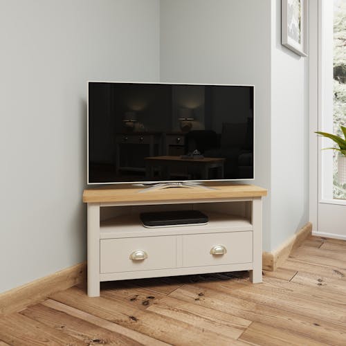 Meuble TV d'angle en bois finition gris clair BATH, Meubles TV