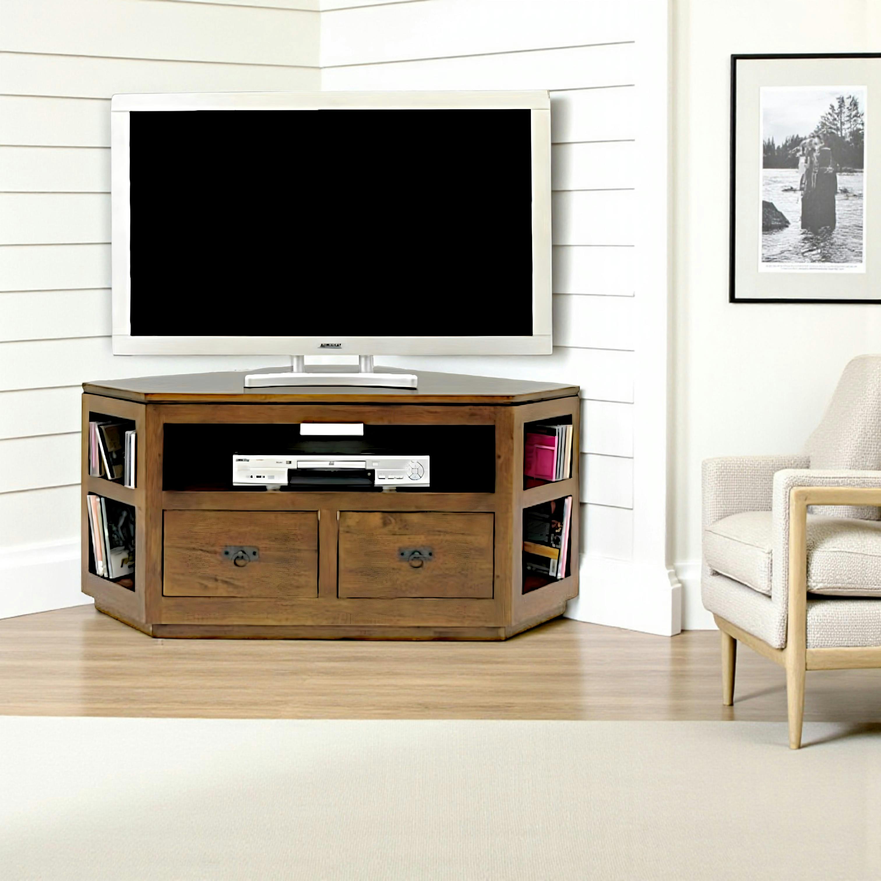 Meuble TV d'angle hévéa 120cm HELENA