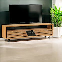 Meuble tv design en bois de chêne finition miel, 3 tiroirs ESSEN