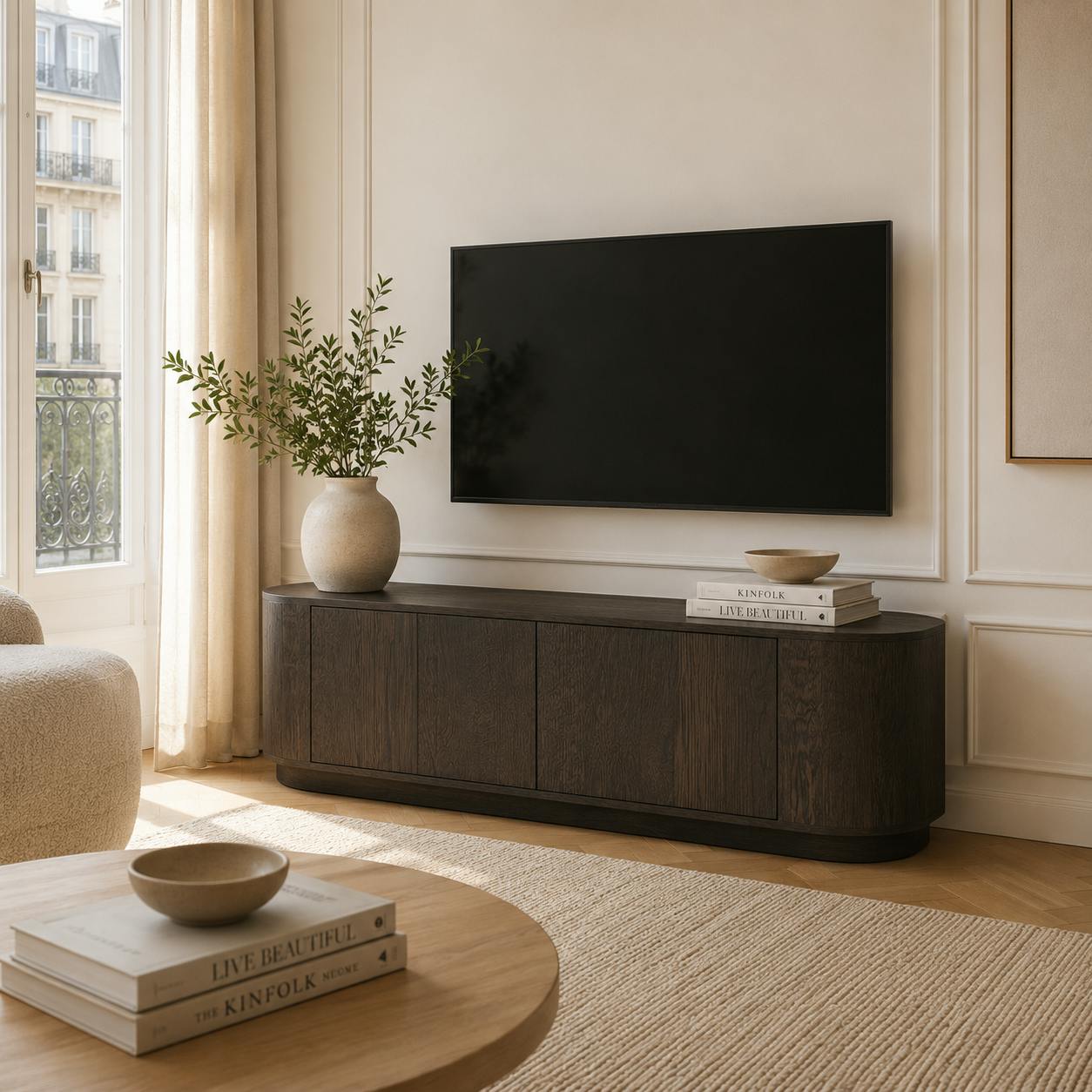 Meuble TV design en chêne brun 2 portes LOREN