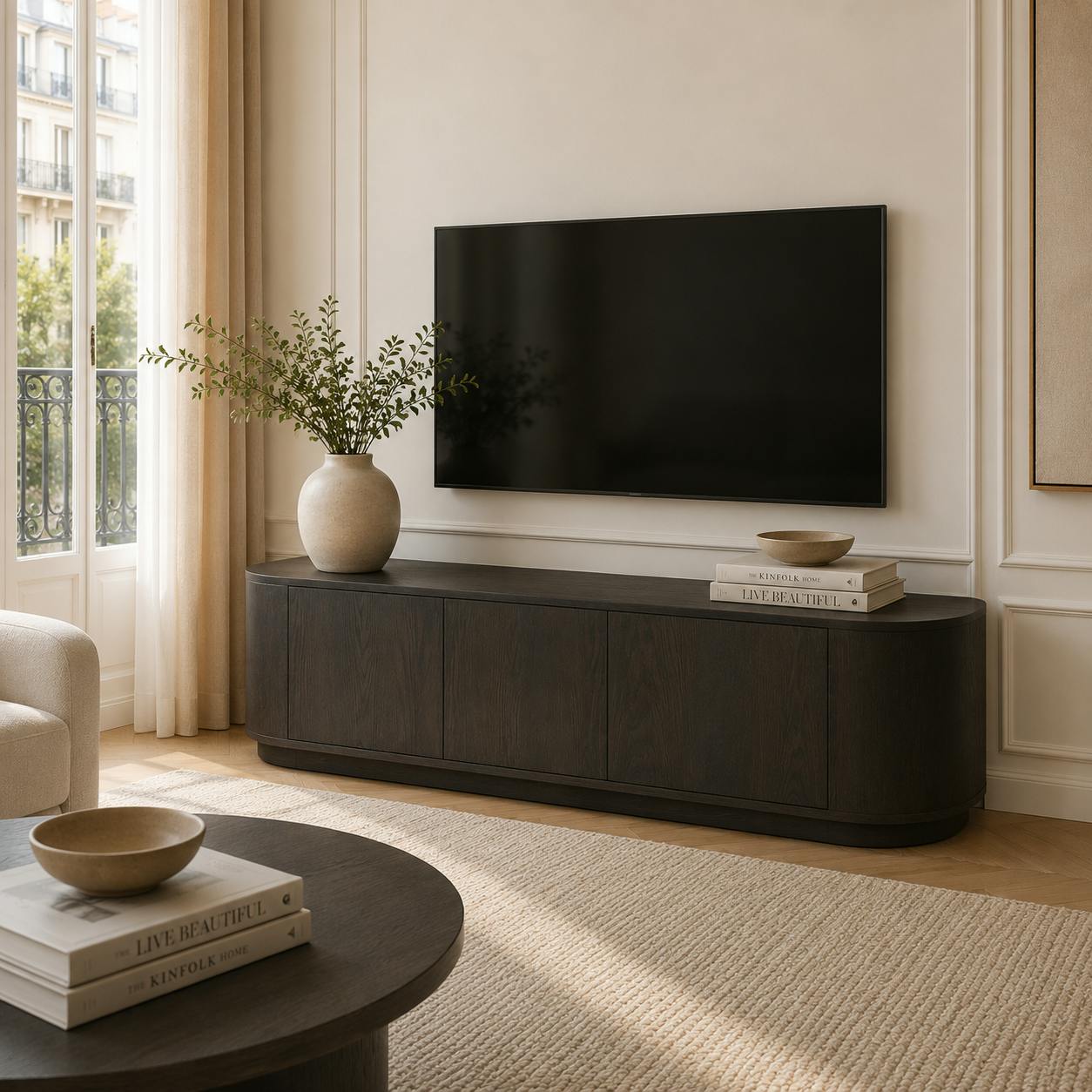 Meuble TV design en chêne brun 3 portes 180 cm LOREN