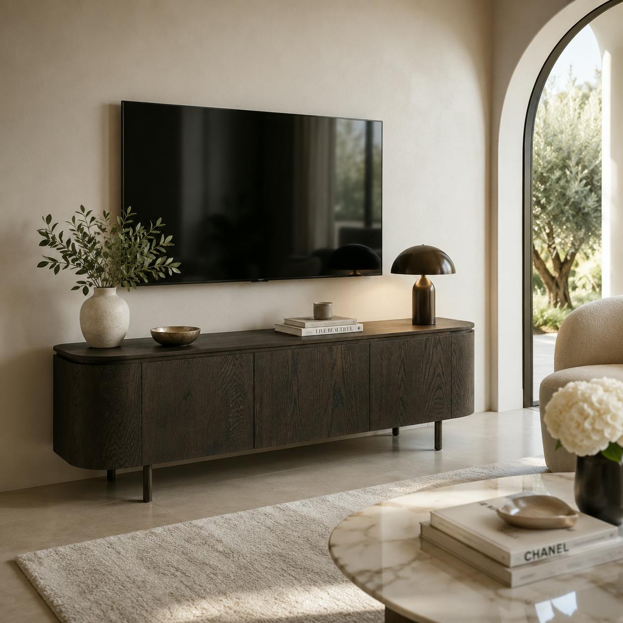 Meuble TV design en chêne brun 3 portes LOREN