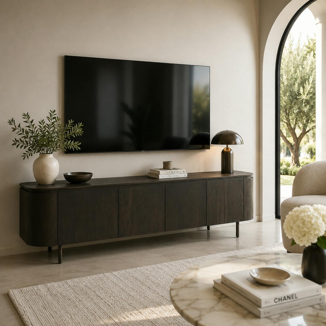 Meuble TV design en chêne brun 4 portes LOREN