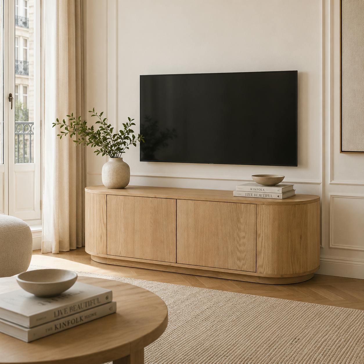 Meuble TV design en chêne clair 2 portes LOREN