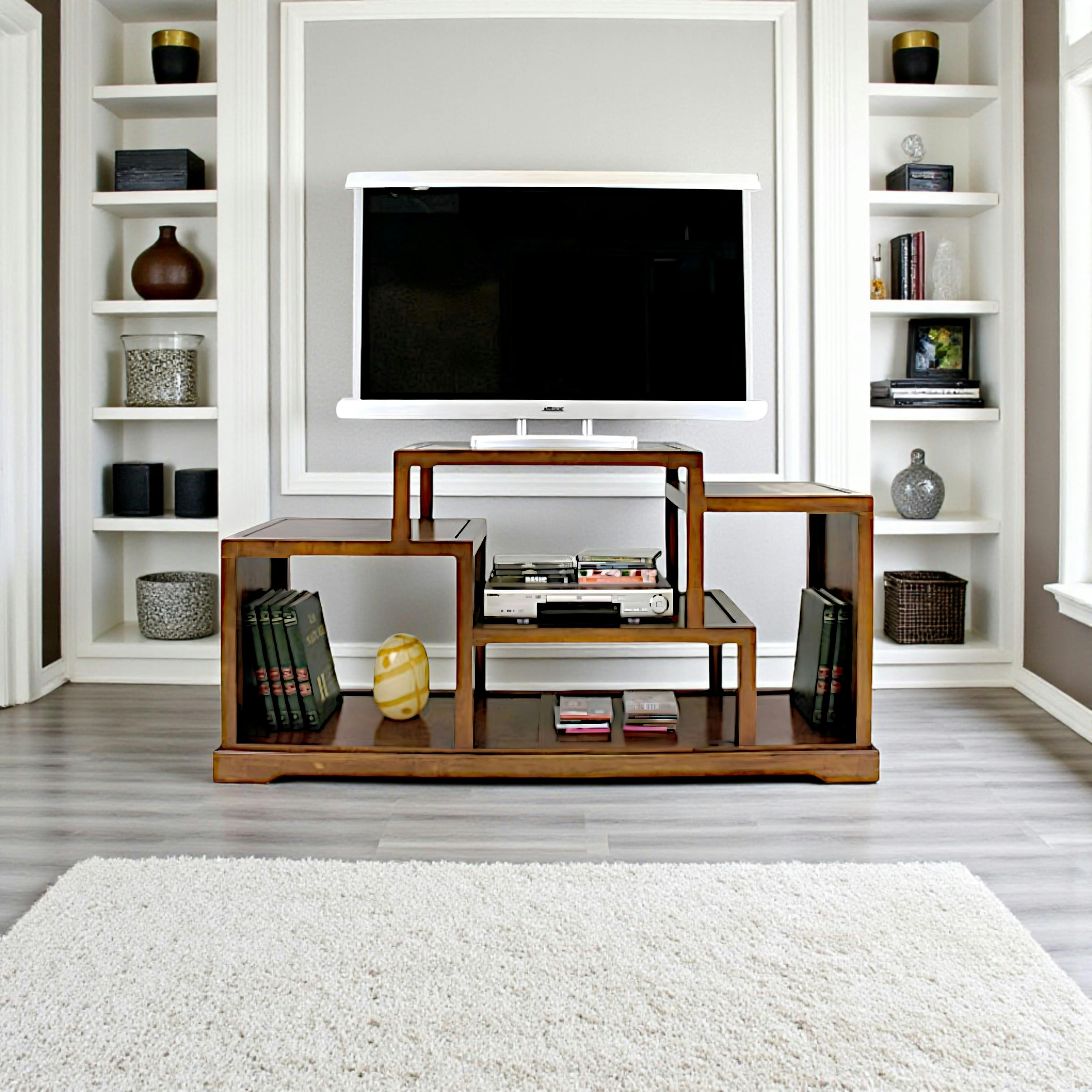 Meuble TV destructuré Hévéa double faces, 4 niches 150x45x75cm MAORI