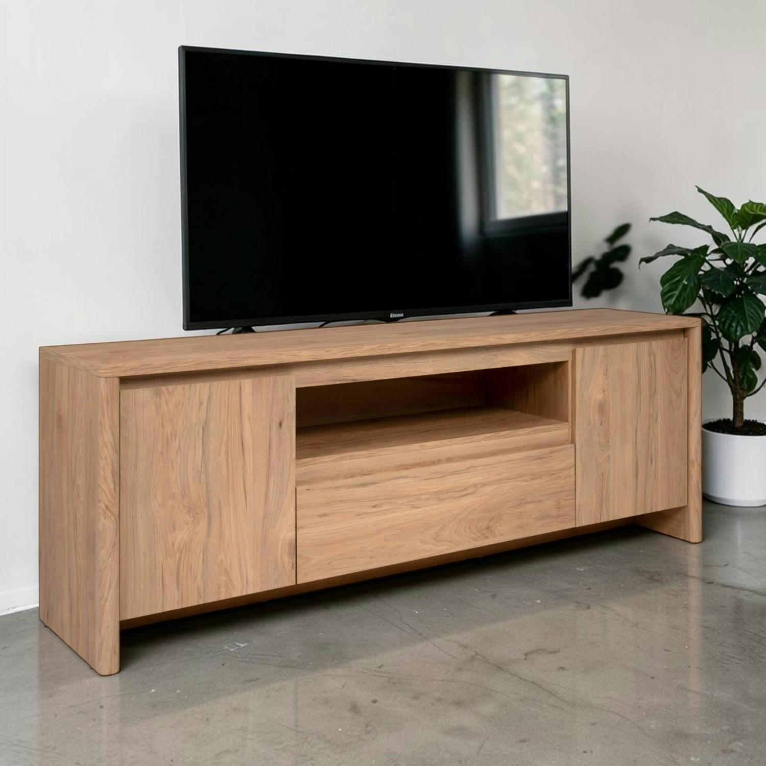 Meuble TV effet bois 2 portes 1 tiroir ALVA