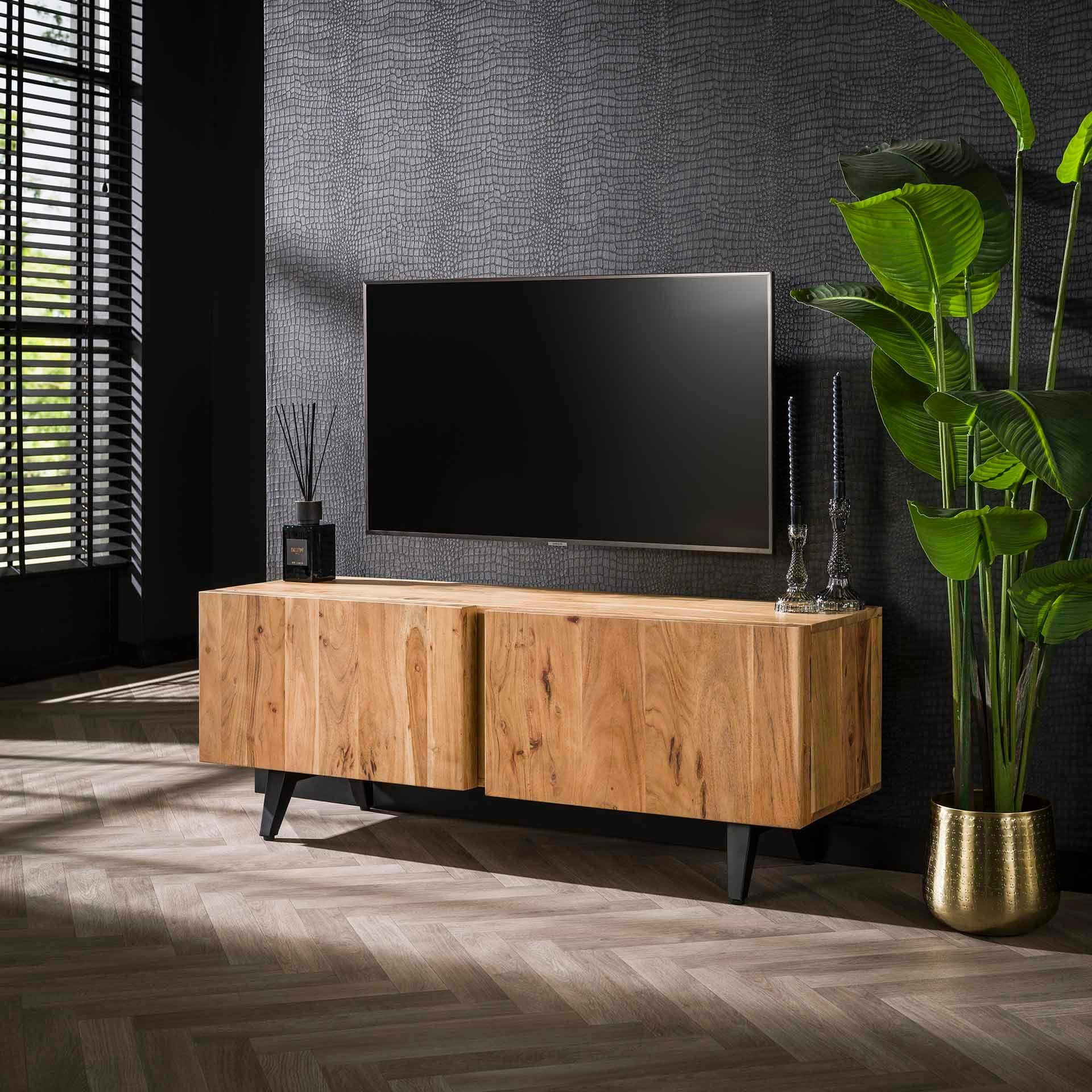 Meuble tv en bois d'acacia 2 blocs rangement MELBOURNE