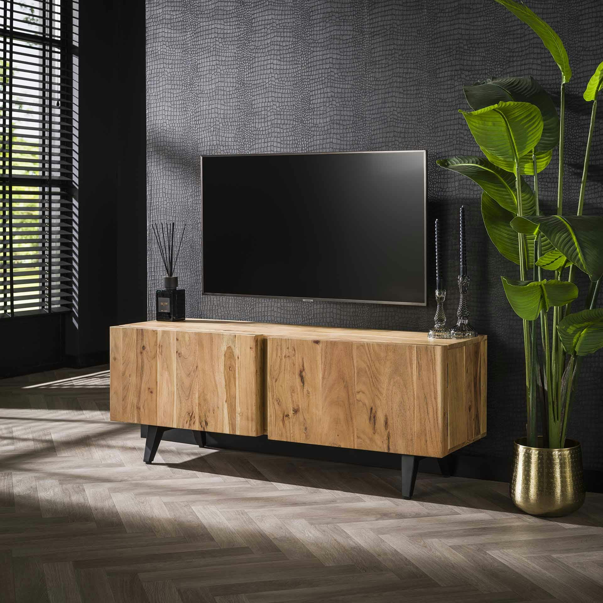 Meuble tv en bois d'acacia 2 blocs rangement MELBOURNE