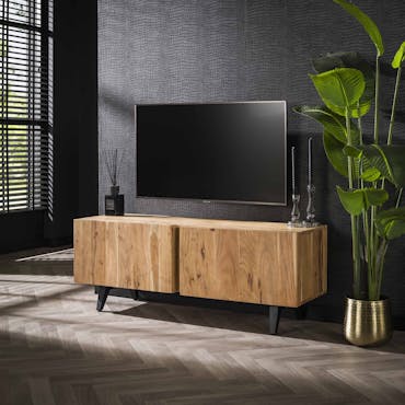  Meuble tv en bois d'acacia 2 blocs rangement MELBOURNE