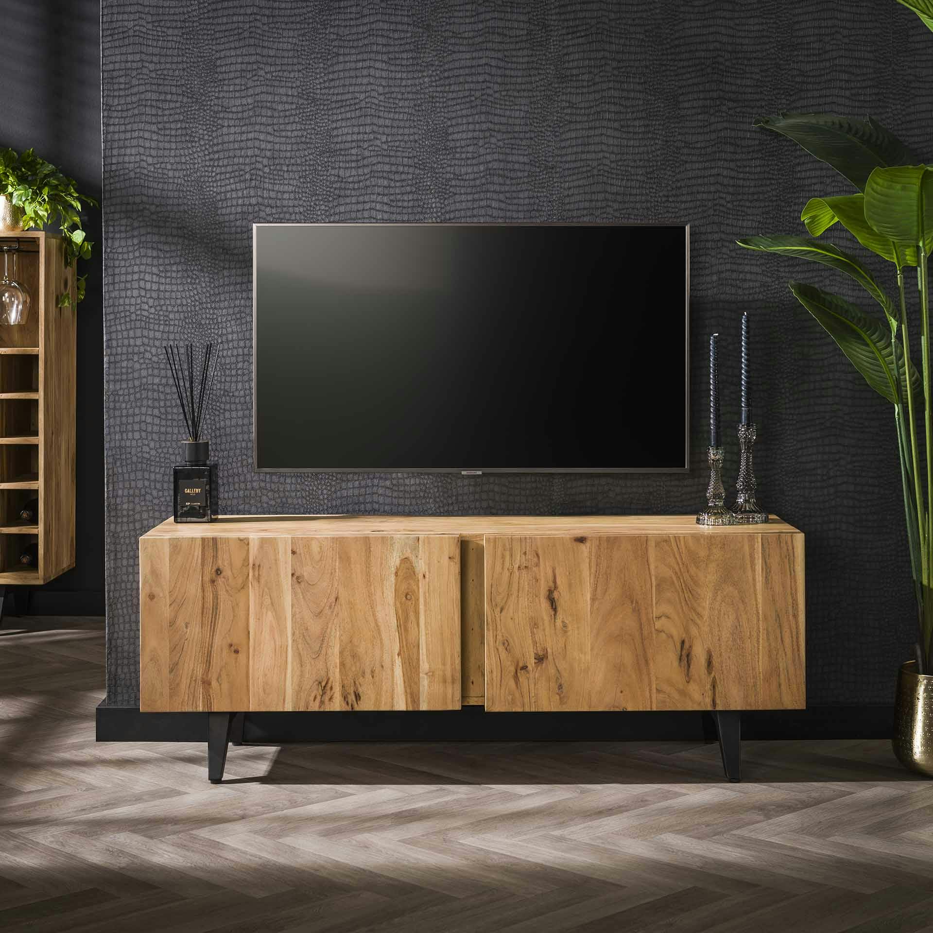 Meuble tv en bois d'acacia 2 blocs rangement MELBOURNE