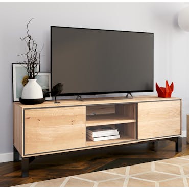  Meuble tv en bois de chêne blanc et métal noir MESSINE