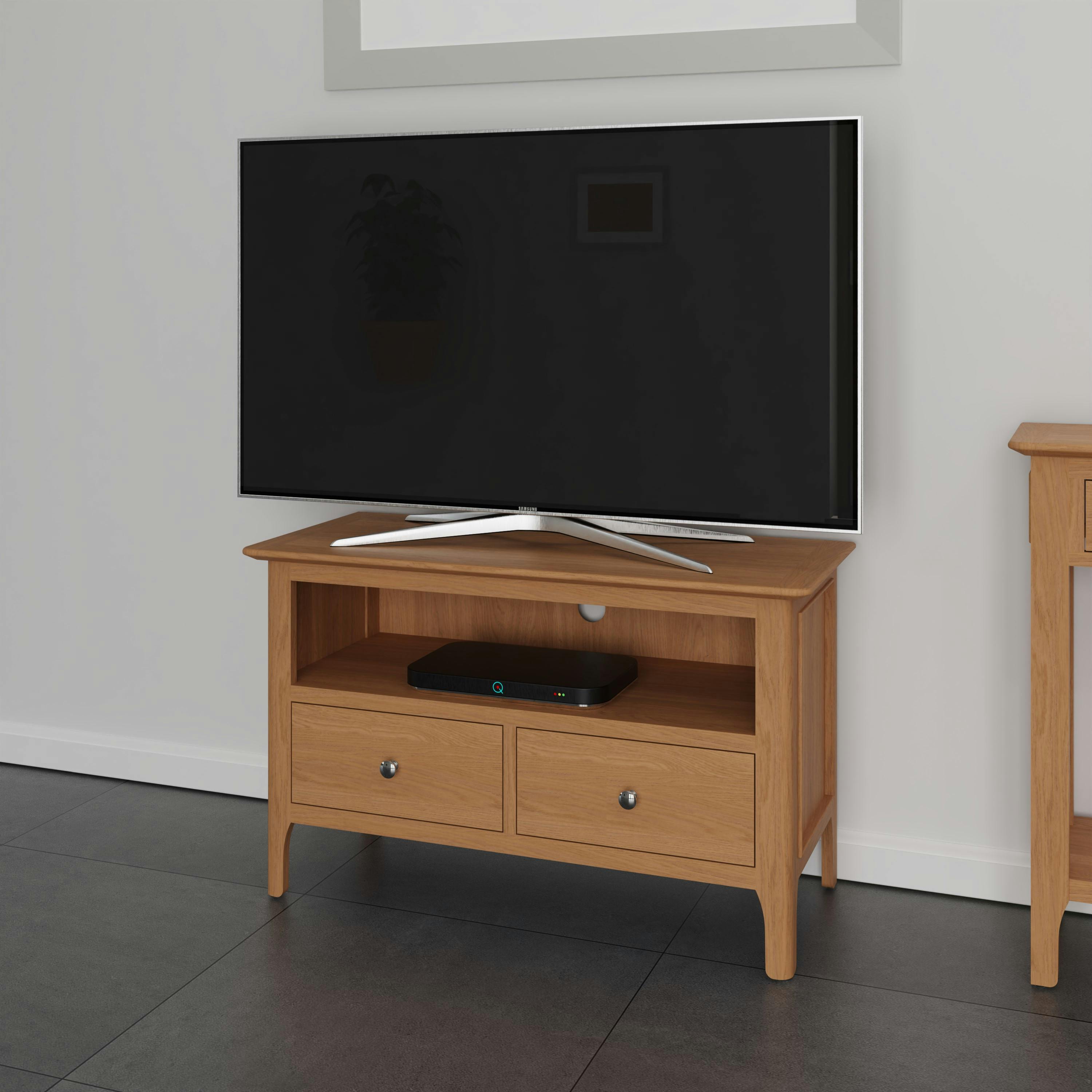 Meuble tv en bois de chêne blond 2 tiroirs CRUZ