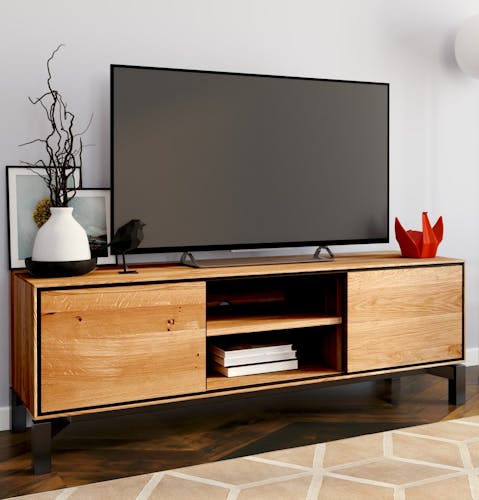 Meuble tv en bois de chêne huilé et métal noir MESSINE