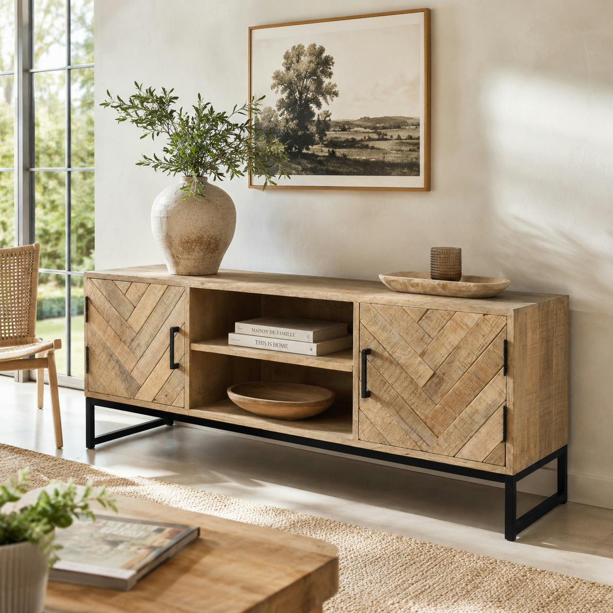 Meuble TV en bois de manguier 2 portes BRIX