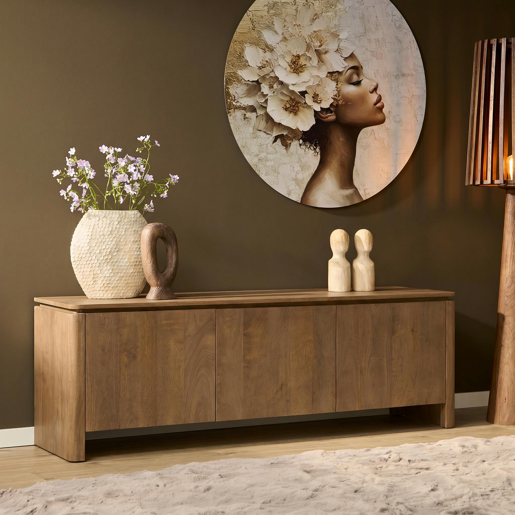 Meuble TV en bois de manguier 3 portes 165 cm KASO