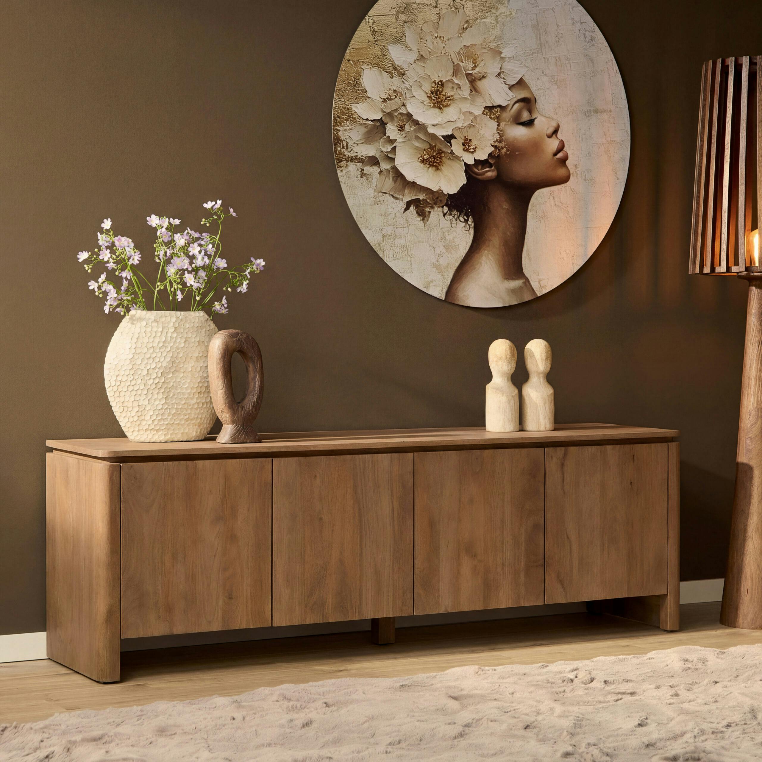 Meuble TV en bois de manguier 4 portes 210 cm KASO