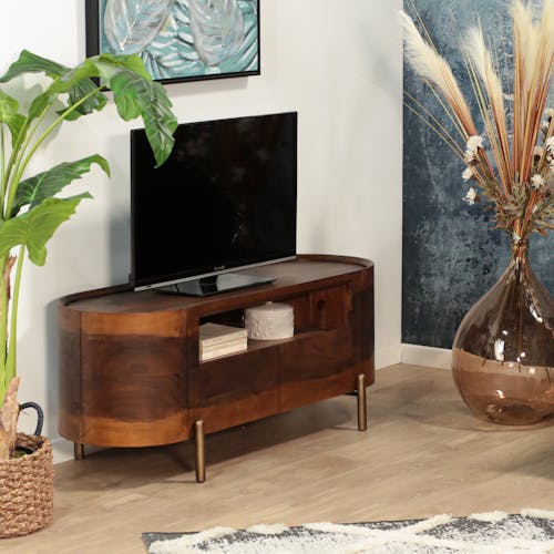 Meuble tv en bois de manguier forme incurvée FENI