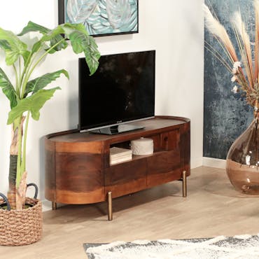 Petit meuble tv en bois de manguier strié DELHI
