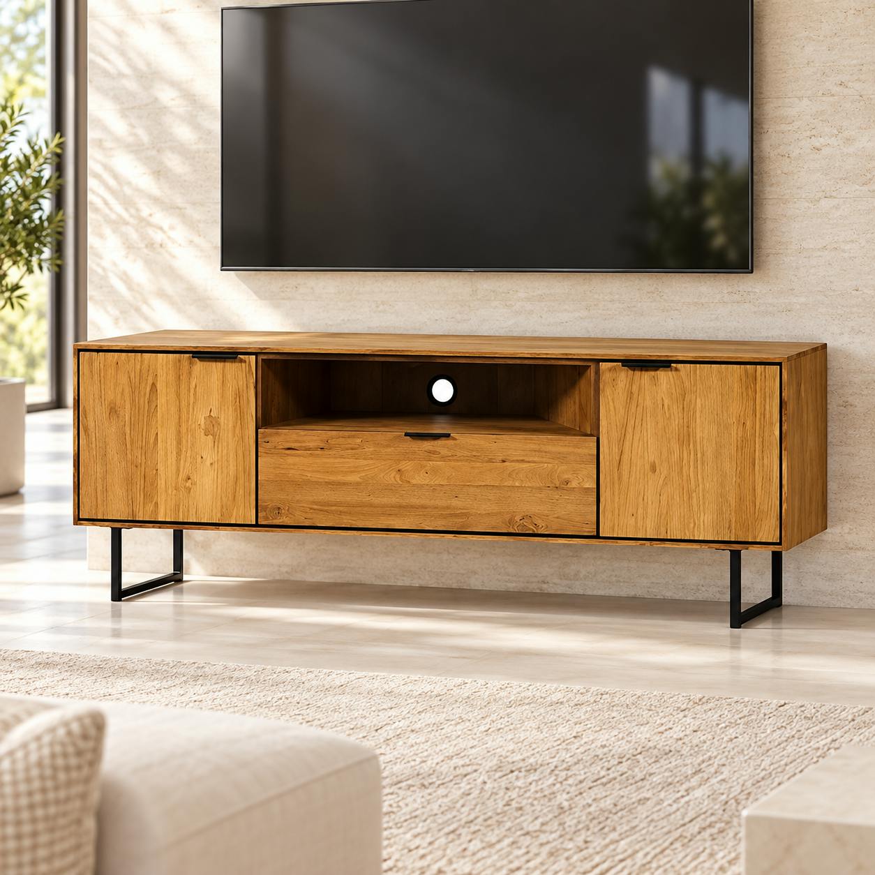 Meuble tv en bois de teck recyclé avec rangement DEPOK