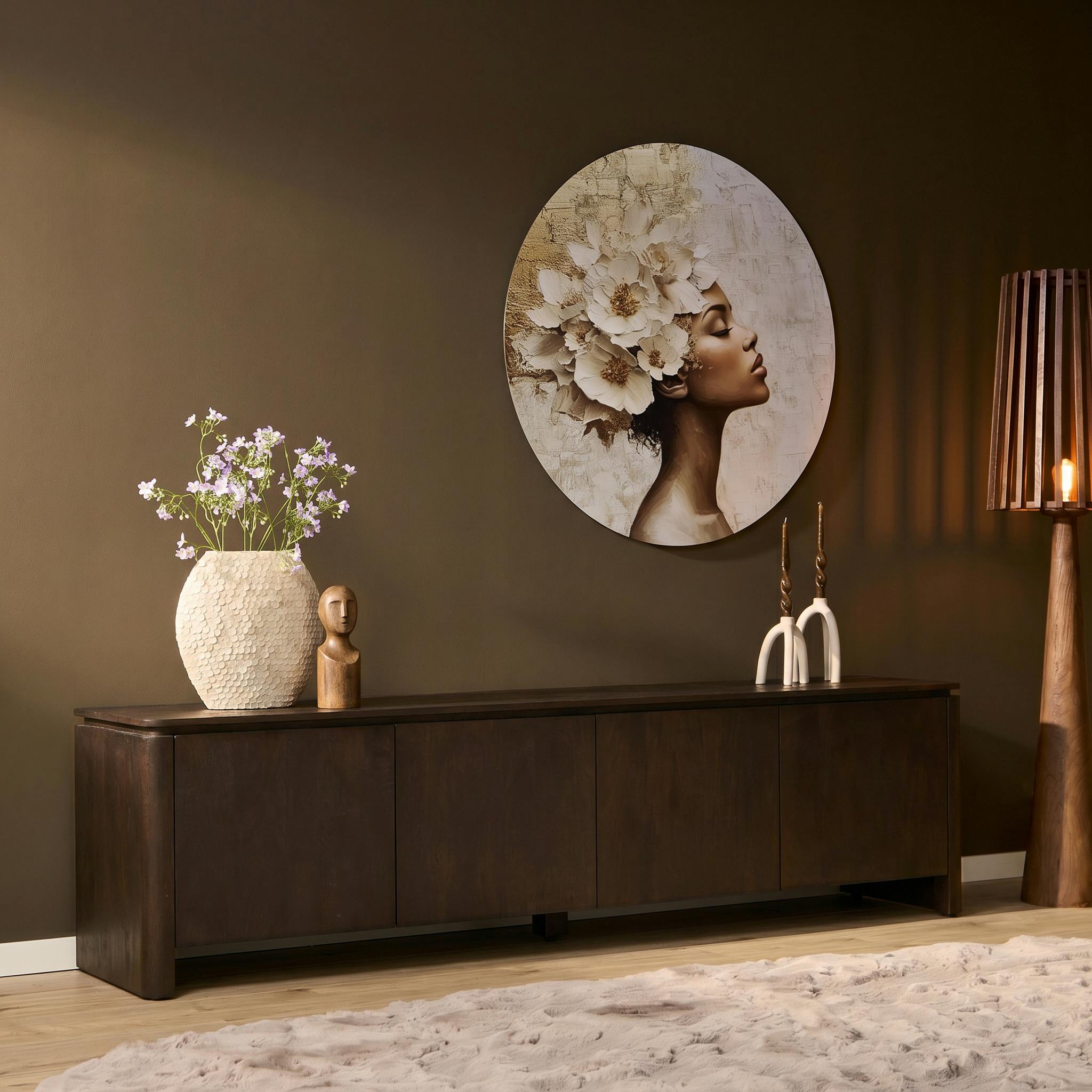Meuble TV en bois marron 4 portes 210 cm KASO