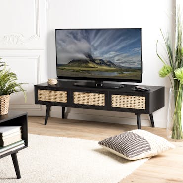  Meuble TV en bois noir avec cannage PALMA 2