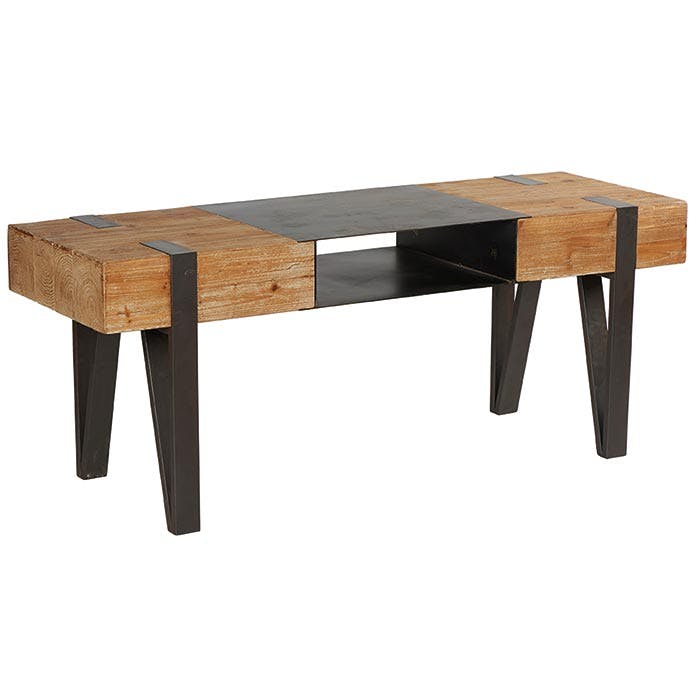 Meuble TV en sapin massif doublé 1 niche centrale métal et pieds métal 150x50x45cm EPIKA